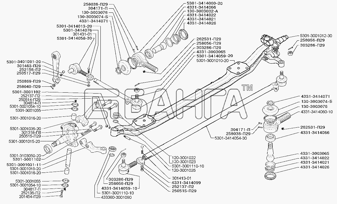 ЗИЛ ЗИЛ-5301 (2006) Схема Усиленная передняя ось и рулевые тяги